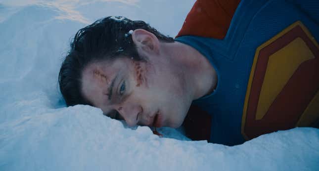 Superman bleeds out in the snow. 