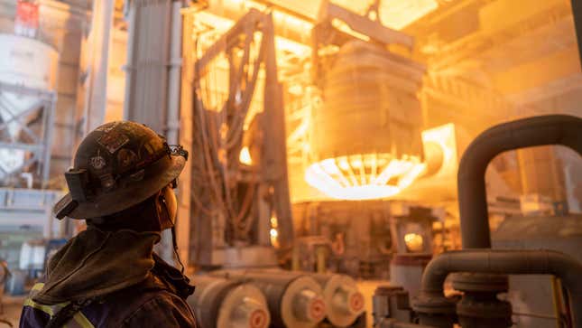 An electric arc furnace at U. S. Steel’s Big River Steel Works.