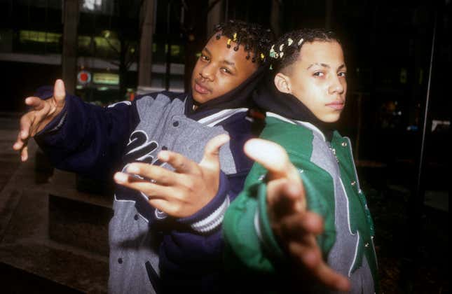 NEW YORK, NEW YORK—FEBRUARY 24: Rap group Kris Kross ( aka Chris “Mac Daddy” Kelly and Chris “Daddy Mac” Smith) appears in a portrait taken on February 24, 1992 in New York City. 