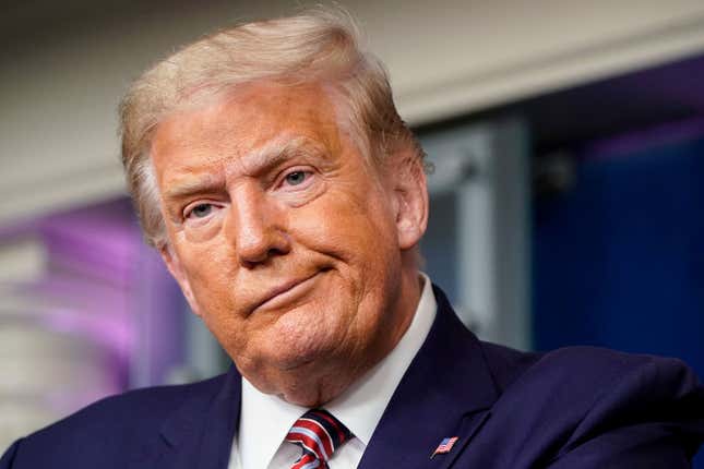 U.S. President Donald Trump reacts to a question during a news conference in Washington, DC’s Briefing Room of the White House on September 27, 2020.