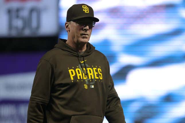 San Diego Padres manager Bob Melvin walks off the field during the