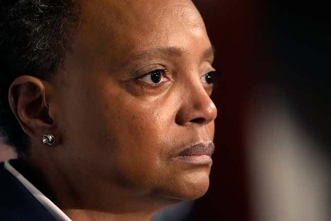 Chicago Mayor Lori Lightfoot pauses during her concession speech during an election night party for the mayoral election Tuesday, Feb. 28, 2023, in Chicago. 