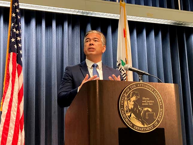 California Attorney General Rob Bonta announces a civil rights investigation into the Riverside County Sheriff’s Office on Thursday, Feb. 23, 2023, during a news conference in Los Angeles. 

