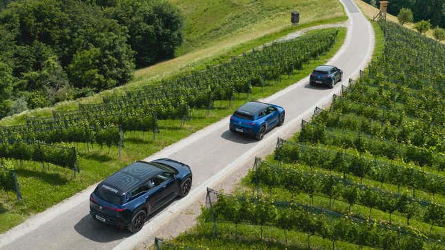 A photo of three Fisker Ocean electric cars. 