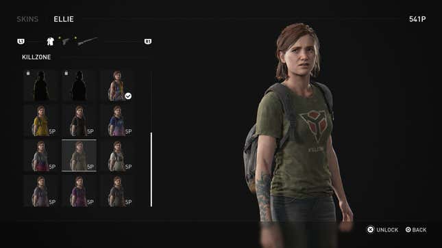 Ellie wears a Killzone shirt.