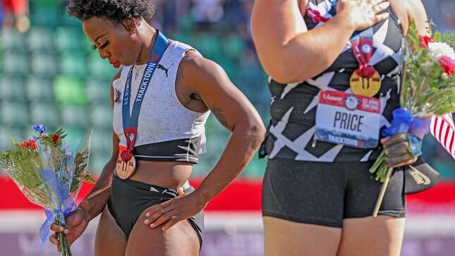 Gwen Berry turns away from the American flag as the U.S. national anthem plays, a move that has a very predictable subset of the country irate.