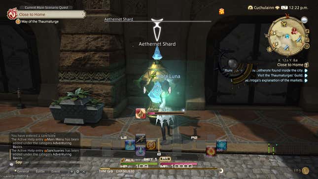 A player interacts with a crystal.