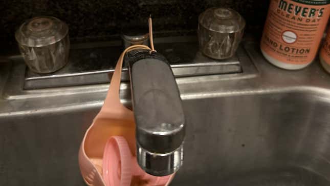 A faucet in a sink.