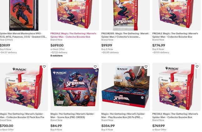 A screenshot shows scalper prices on eBay for Spider-Man sets. 