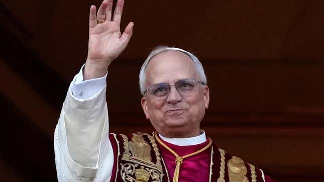 Pope Leo XIV waves to a crowd of online posters.