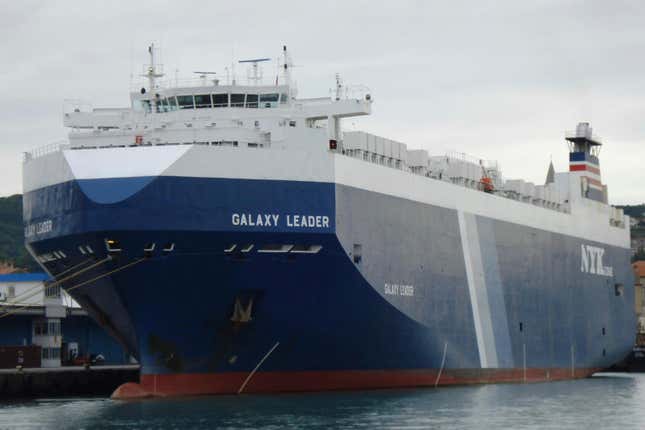 The Galaxy Leader is seen at the port of Koper, Slovenia on Sept. 16, 2008. Yemen&#39;s Houthi rebels seized the Israeli-linked cargo ship in a crucial Red Sea shipping route on Sunday, Nov. 19, 2023, officials said, taking over two dozen crew members hostage and raising fears that regional tensions heightened over the Israel-Hamas war were playing out on a new maritime front. (AP Photo/Kristijan Bracun)