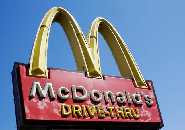 FILE - A McDonald&#39;s sign is displayed at a McDonald&#39;s restaurant in East Palo Alto, Calif., Friday, April 20, 2012. McDonald&#39;s reports earnings Monday, Feb. 5, 2024. (AP Photo/Paul Sakuma, File)