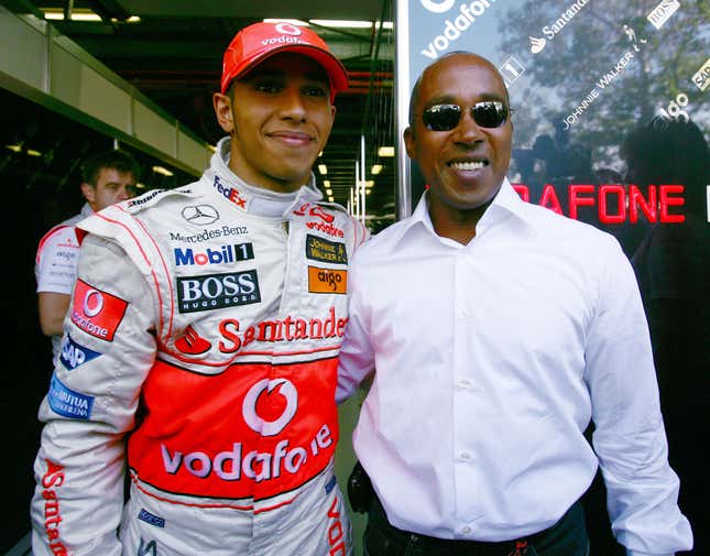 Lewis Hamilton (L) of Great Britain and McLaren Mercedes pictured with his father Anthony Hamilton after the Australian Formula One Grand Prix at the Albert Park Circuit on March 18, 2007 in Melbourne, Australia.