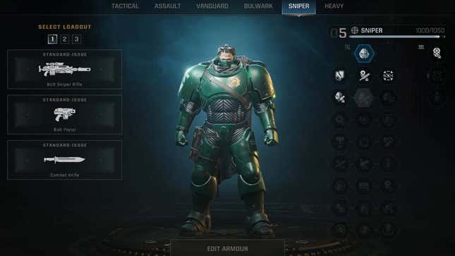 Gambar berikut memperlihatkan bagaimana Anda dapat menyesuaikan Space Marine Anda. 