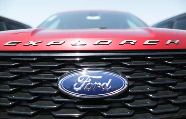 A Ford Explorer SUV is parked for sale at a dealership on June 12, 2019 in Glendale, California