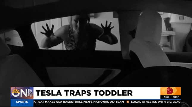 A woman looks inside of a Tesla 