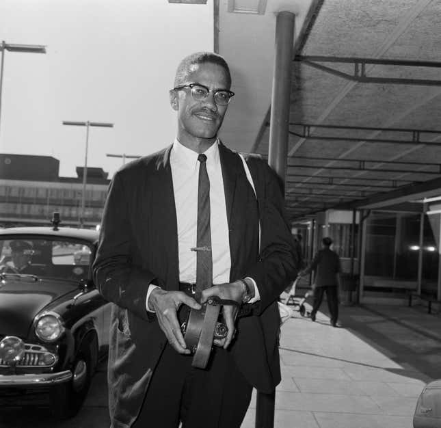 Malcolm X (born Malcolm Little, later el-Hajj Malik el-Shabazz) at London Airport, September 7th 1964.