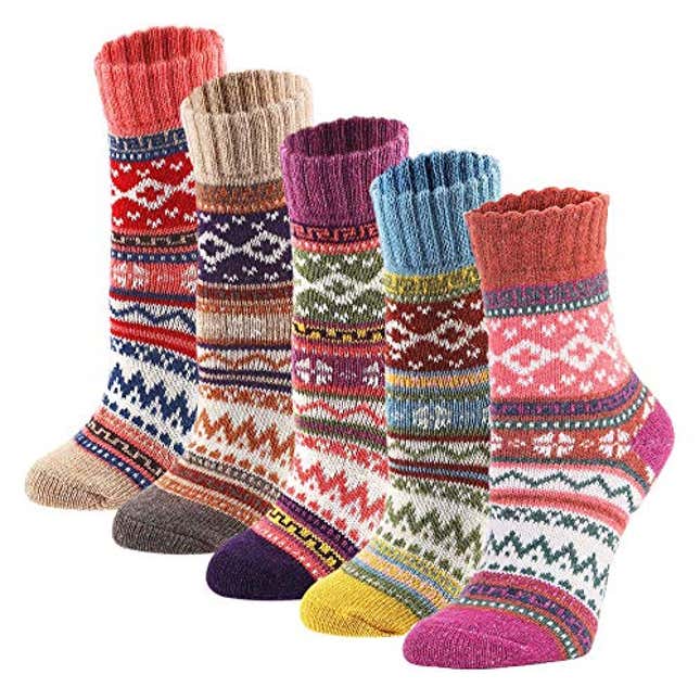 Image for article titled YZKKE 5Pack Womens Vintage Winter Soft Warm Thick Cold Knit Wool Crew Socks, Now 30% Off