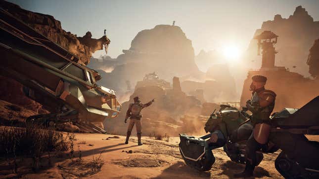 A group of players scouting in Dune: Awakening.