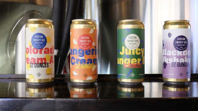 A lineup of crowlers from Station 26 Brewing