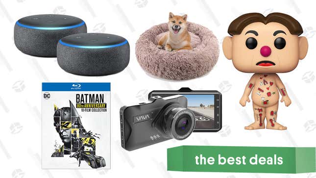 Image for article titled Tuesday&#39;s Best Deals: Free Atlas Coffee, Echo Dot 2-Pack, Batman 18-Film Set, Vava Dash Cam, Plush Donut Dog Cushion, and More