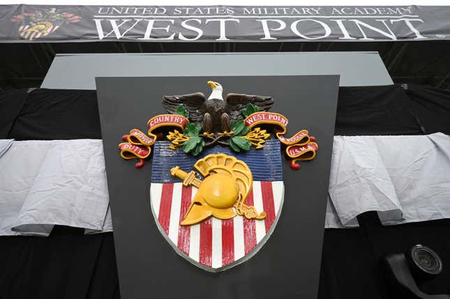 West Point graduating stand as USMA Corps of Cadets arrive inside Michie Stadium during the United States Military Academy West Point 2022 graduation ceremony, West Point, NY, May 21, 2022. The class of 2022 is composed of 1014 cadets, and each given 10 tickets for friends and family to attend where as only 4 passes were given for graduation ceremonies during the pandemic. 
