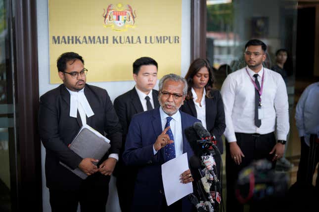 Shafee Abdullah, lawyer for former Prime Minister Najib Razak speaks during a news conference on the Pardons Board&#39;s decision last week to commute Najib&#39;s 12-year jail sentence and fine at court house in Kuala Lumpur, Malaysia Wednesday, Feb. 7, 2024. Najib Razak is disappointed he wasn&#39;t given a full royal pardon of his 12-year prison sentence for graft, and may file a new appeal to the new monarch, his lawyer said Wednesday. (AP Photo/Vincent Thian)