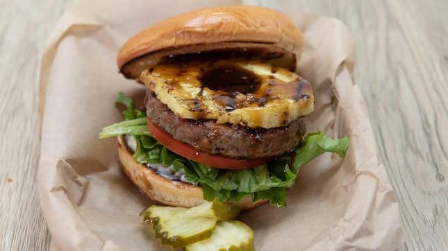 Teriyaki sauce burger with pineapple and pickles