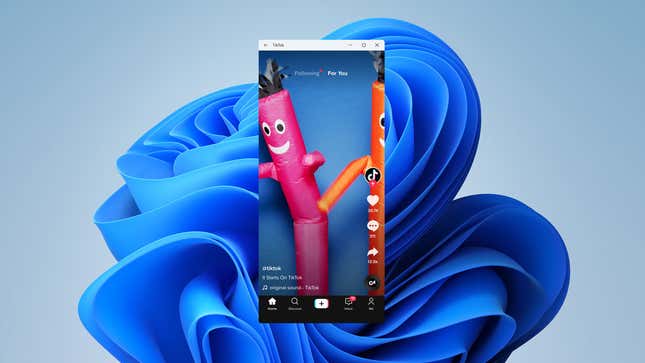 A cropped screenshot from Microsoft showing the TikTok app running on Windows 11. 