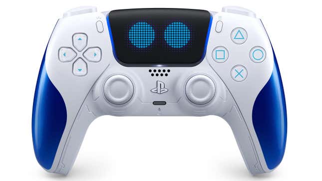 Astro Bot looks at you from inside a controller. 