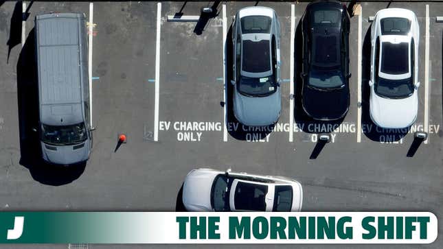 A photo of EVs parked at charging ports in California. 