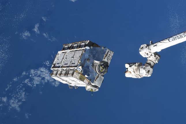The external pallet being released by Canadarm2.