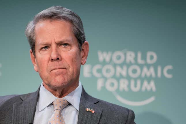 Georgia Gov. Brian Kemp during the annual meeting of the World Economic Forum in Davos, Switzerland, Thursday, Jan. 18, 2024. The annual meeting of the World Economic Forum is taking place in Davos from Jan. 15 until Jan. 19, 2024. (AP Photo/Markus Schreiber)