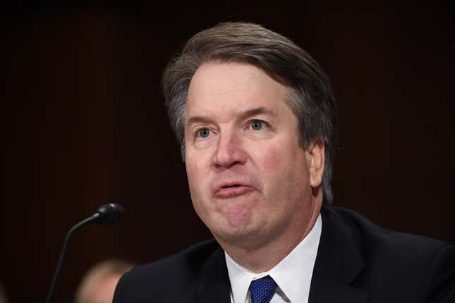 WASHINGTON, DC - SEPTEMBER 27: Supreme Court nominee Judge Brett Kavanaugh testifies before the US Senate Judiciary Committee in the Dirksen Senate Office Building on Capitol Hill September 27, 2018 in Washington, DC. A professor at Palo Alto University and a research psychologist at the Stanford University School of Medicine, Ford has accused Supreme Court nominee Judge Brett Kavanaugh of sexually assaulting her during a party in 1982 when they were high school students in suburban Maryland. (Photo by Saul Loeb-Pool/Getty Images)