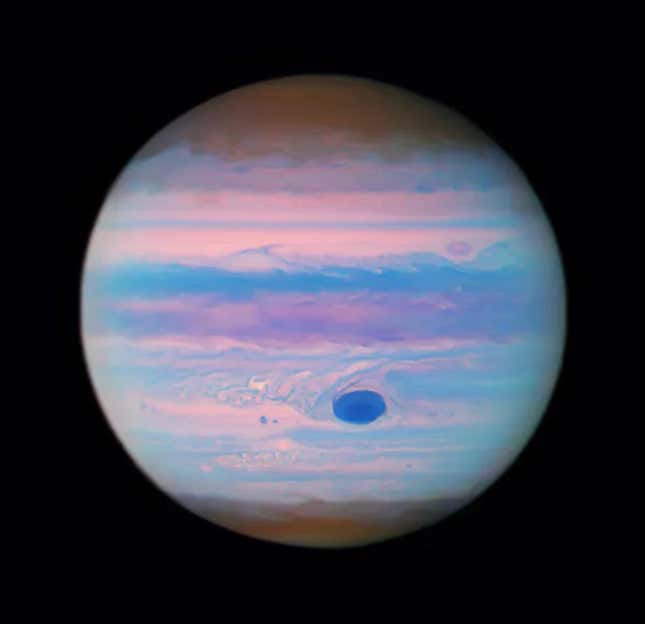 Jupiter in ultraviolet light, as seen by Hubble.