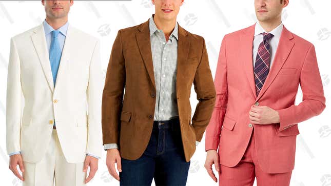 Ralph Lauren Wool Jacket (58L e) | $63 | Macy’s | Promo Code VDAY
Nautica Faux Suede Sport Coat | $80 | Macy’s | Promo Code VDAY
Ralph Lauren Linen Sport Coat | $118 | Macy’s | Promo Code VDAY