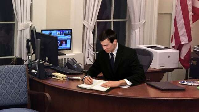 Jared Kushner is working on his to-do list in his office.