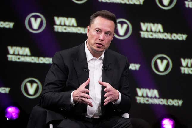 FILE - Elon Musk, who owns Twitter, Tesla and SpaceX, speaks at the Vivatech fair, in Paris, France, Friday, June 16, 2023. The head of Elon Musk’s social media platform X says the company formerly known has Twitter has removed hundreds of Hamas-linked accounts and taken down or labeled thousands of pieces of content since the militant group’s attack on Israel. (AP Photo/Michel Euler, File)