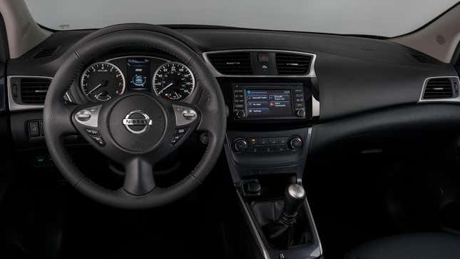 The interior of the 2017 Nissan Sentra, which may as well be the interior of a pitch-dark, empty room.