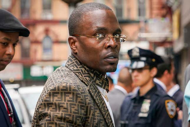 Bishop Lamor Miller-Whitehead speaks with the media about his attempt to negotiate the surrender of a man accused of gunning down a stranger on a New York City subway train, on Tuesday, May 24, 2022, in New York. Miller-Whitehead, a preacher known for his close friendship with New York City’s mayor, was robbed of more than $1 million worth of jewelry Sunday, July 24, 2022, by armed bandits who crashed his Brooklyn church service. 