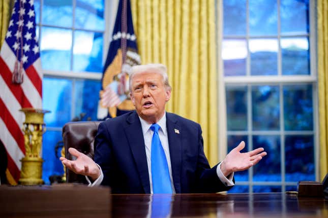 President Donald Trump speaks during an executive order signing in the Oval Office at the White House on February 11, 2025 in Washington, DC. 