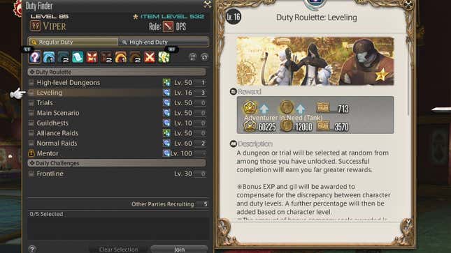 A screenshot of Final Fantasy 14 shows a selection of quests for the player to choose.