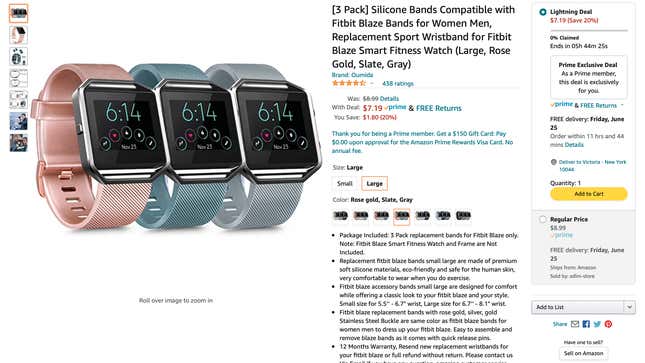 Screen shot of silicone Fitbit Blaze bands