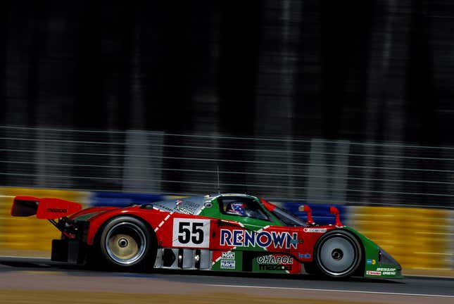 Bertrand Gachot drives the Mazdaspeed Mazda 787B during the 1991 24 Hours of Le Mans.