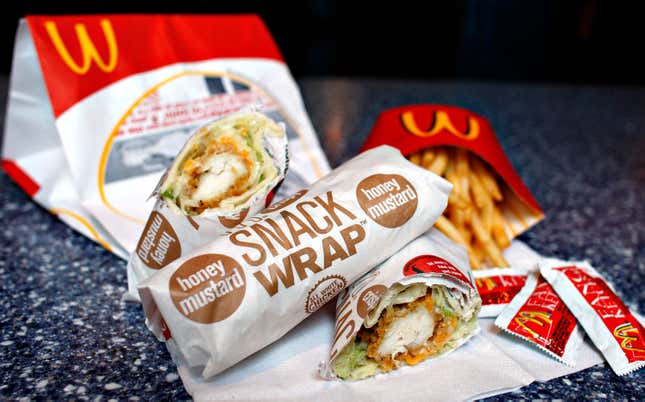 A chicken snack wrap combo meal at a McDonald’s in New York on June 8, 2007. 