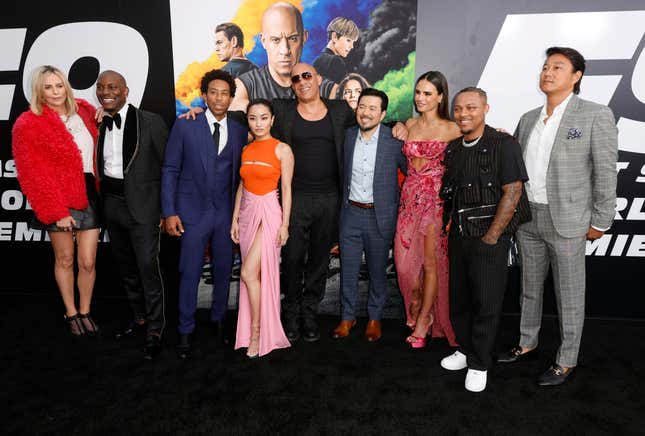 (L-R) Charlize Theron, Tyrese Gibson,Ludacris, Anna Sawai, Vin Diesel, Justin Lin, Jordana Brewster, Shad Moss, and Sung Kang attends the Universal Pictures “F9&quot; World Premiere at TCL Chinese Theatre on June 18, 2021 in Hollywood, California. (Photo by Frazer Harrison/Getty Images)