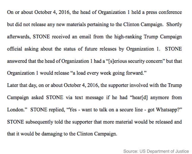 Image for article titled How Mueller could have gotten Roger Stone’s WhatsApp messages