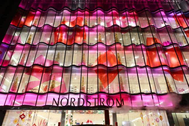 The Nordstrom department store on 57th Street decorated for Christmas in New York City. 