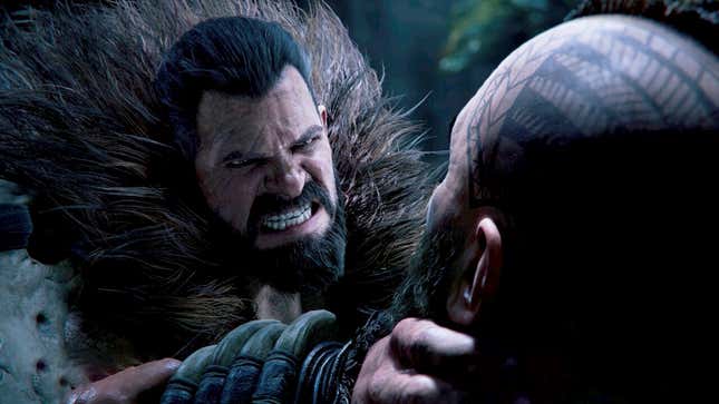 Villain Kraven the Hunter chokes a guy out in Marvel's Spider-Man 2.