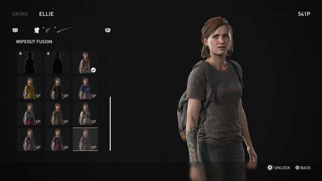 Ellie wears a Wipeout shirt.